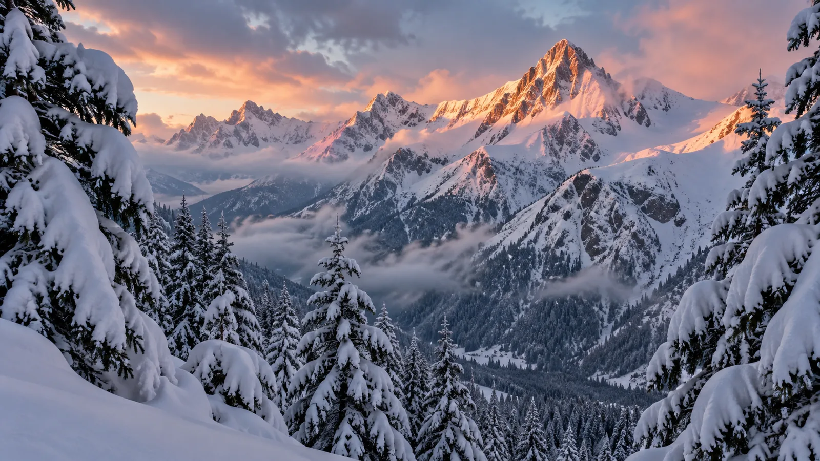 Tief verschneite Berghänge am Arlberg in Vorarlberg